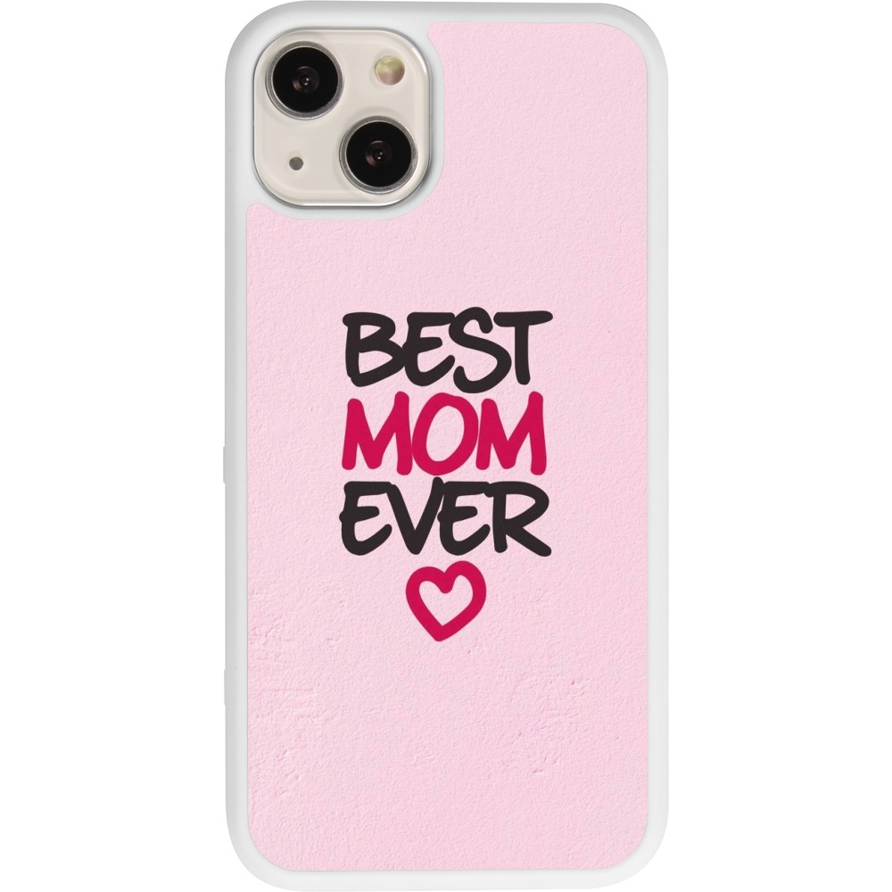 Coque iPhone 13 - Silicone rigide blanc Mom 2023 best Mom ever pink