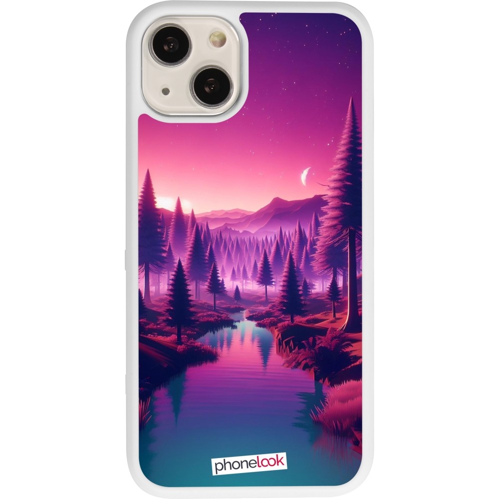 Coque iPhone 13 - Silicone rigide blanc Paysage Violet-Rose