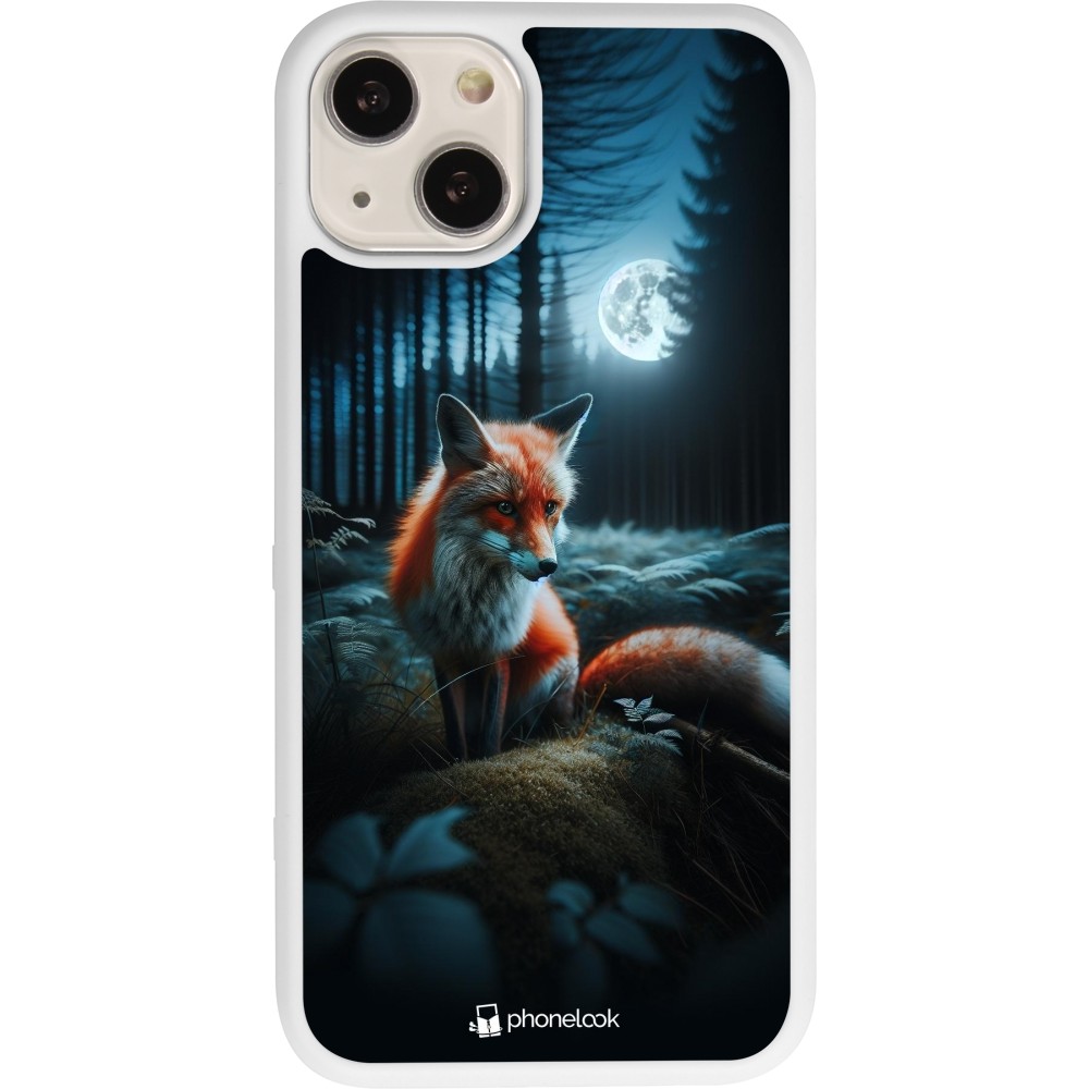 Coque iPhone 13 - Silicone rigide blanc Renard lune forêt