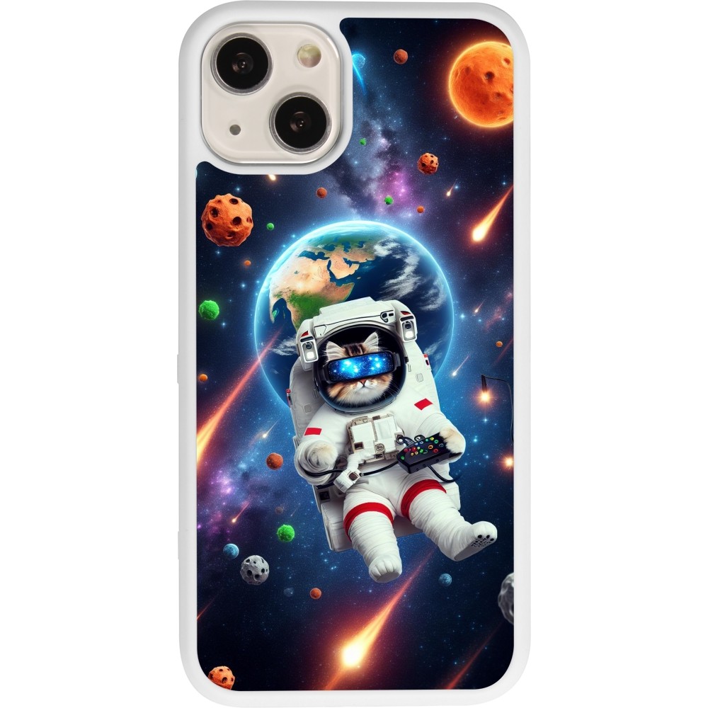 Coque iPhone 13 - Silicone rigide blanc VR SpaceCat Odyssey