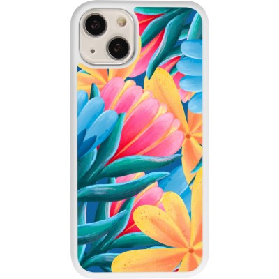 Coque iPhone 13 - Silicone rigide blanc Spring 23 colorful flowers