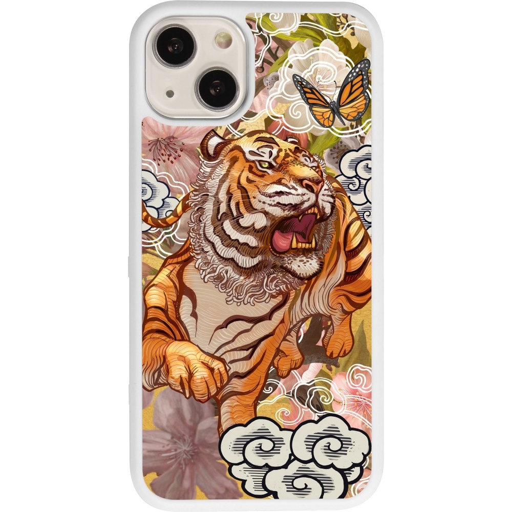 Coque iPhone 13 - Silicone rigide blanc Spring 23 japanese tiger