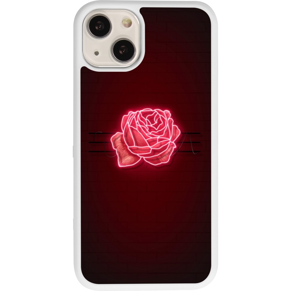 Coque iPhone 13 - Silicone rigide blanc Spring 23 neon rose