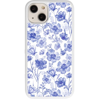 Coque iPhone 13 - Silicone rigide blanc Spring 23 watercolor blue flowers