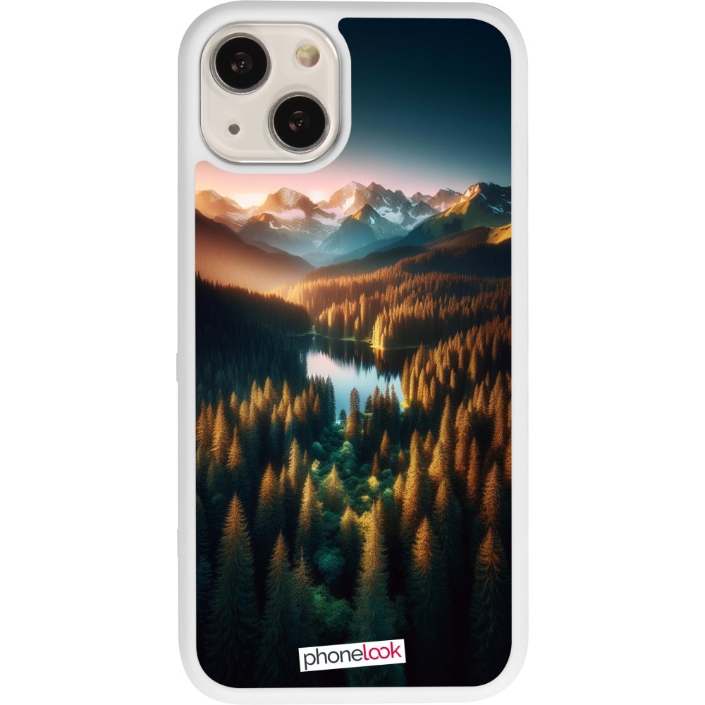 Coque iPhone 13 - Silicone rigide blanc Sunset Forest Lake