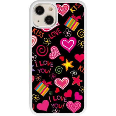 Coque iPhone 13 - Silicone rigide blanc Valentine 2023 love symbols