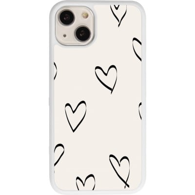 Coque iPhone 13 - Silicone rigide blanc Valentine 2023 minimalist hearts