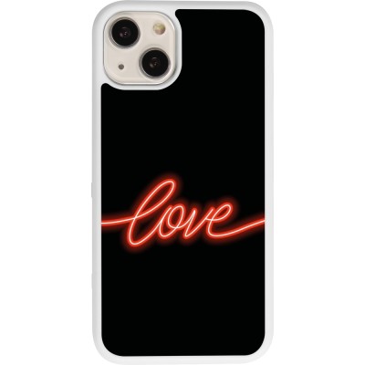 Coque iPhone 13 - Silicone rigide blanc Valentine 2023 neon love