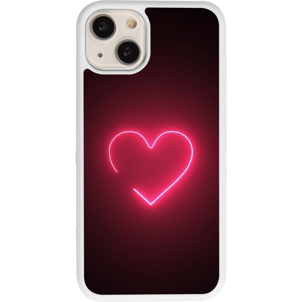 Coque iPhone 13 - Silicone rigide blanc Valentine 2023 single neon heart