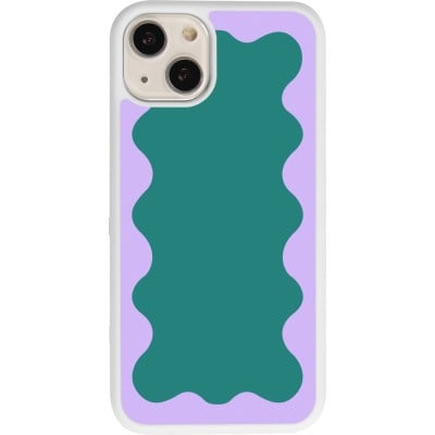 Coque iPhone 13 - Silicone rigide blanc Wavy Rectangle Green Purple