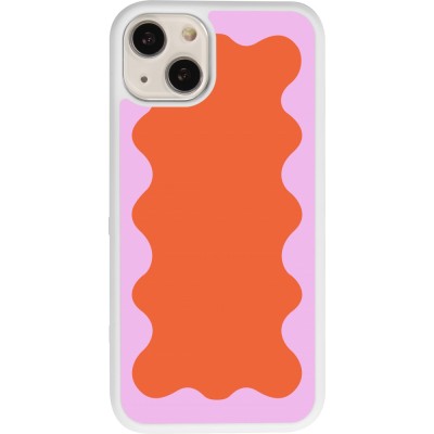 Coque iPhone 13 - Silicone rigide blanc Wavy Rectangle Orange Pink