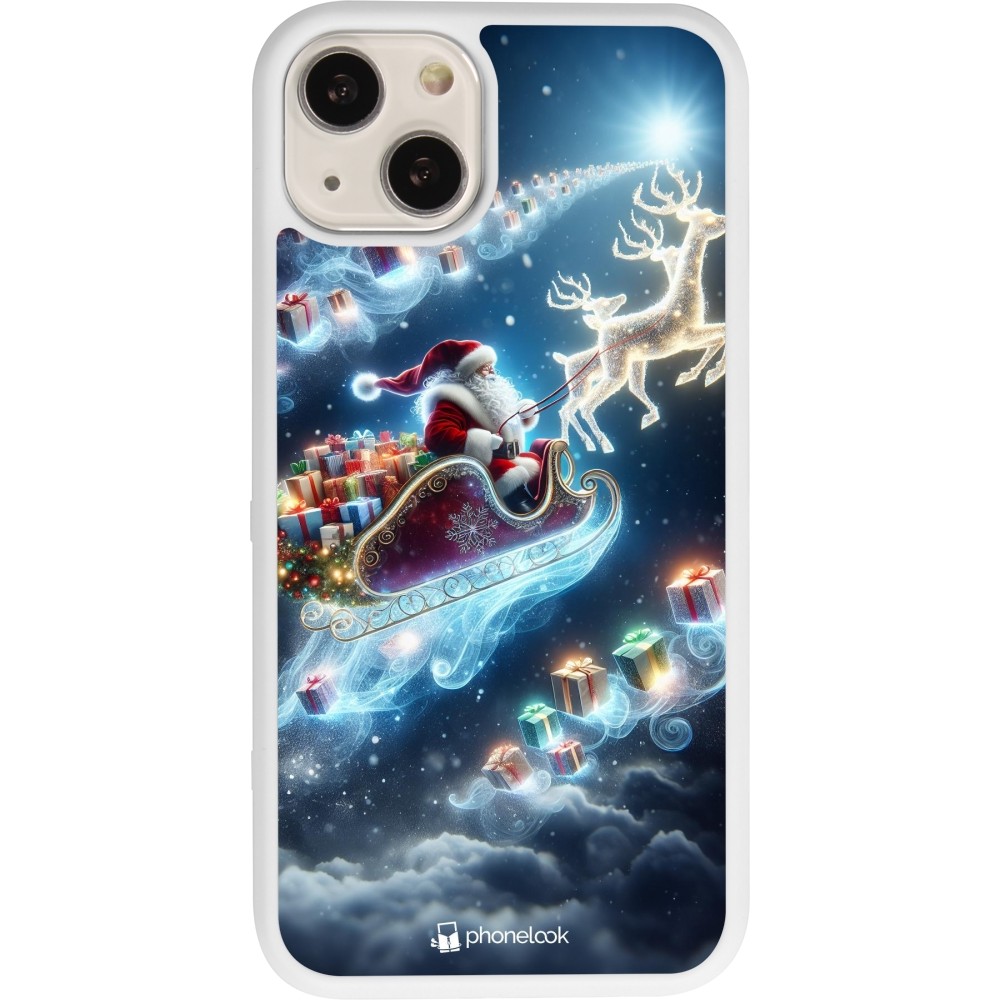 Coque iPhone 13 - Silicone rigide blanc Noël 2023 Père Noël enchanté