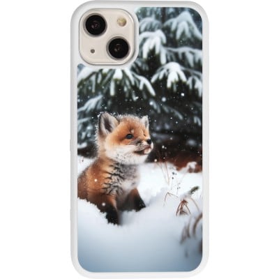 Coque iPhone 13 - Silicone rigide blanc Noël 2023 Renardeau sapin