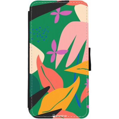 Coque iPhone 13 - Wallet noir Abstract Jungle