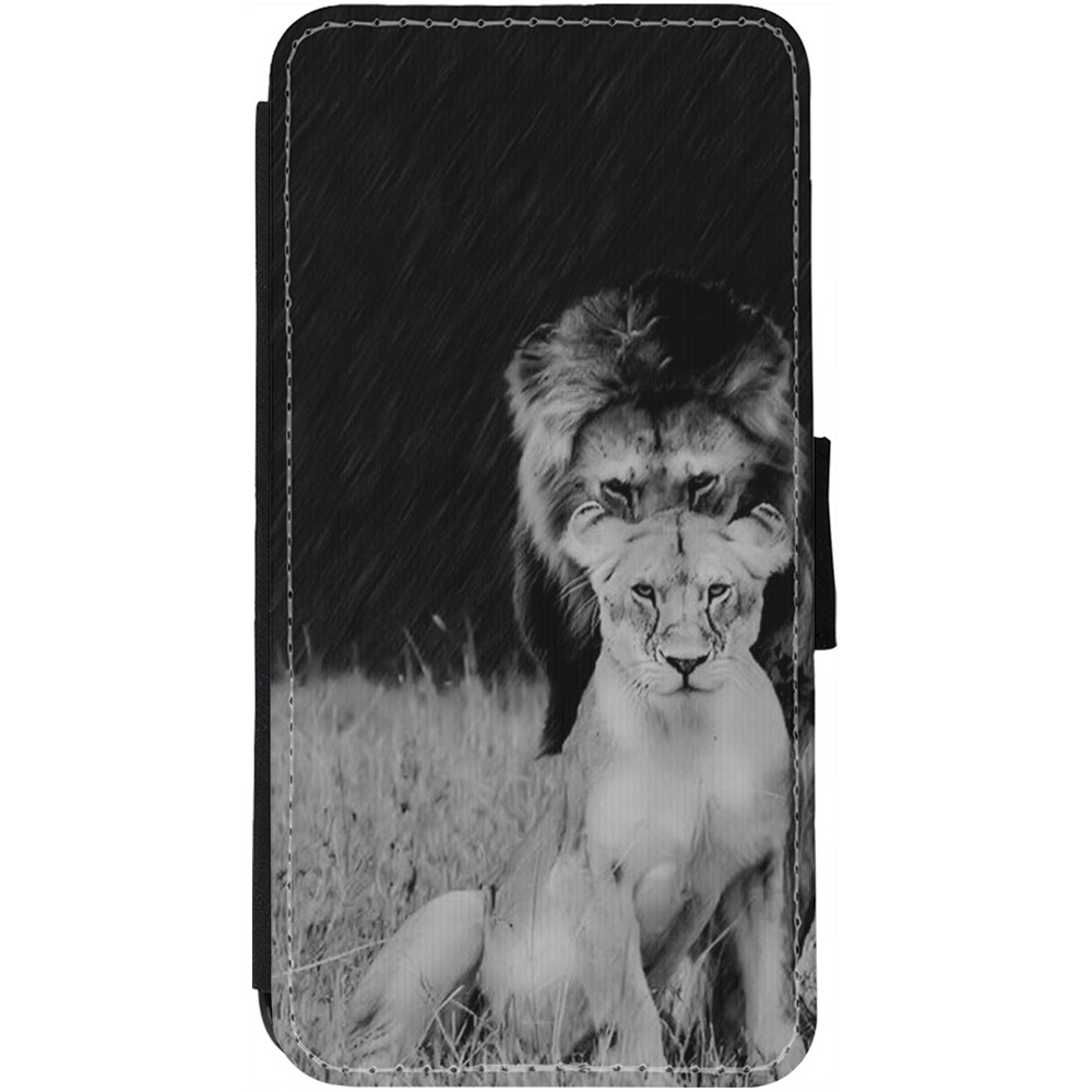 Coque iPhone 13 - Wallet noir Angry lions