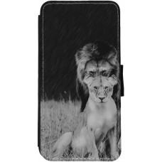 Coque iPhone 13 - Wallet noir Angry lions