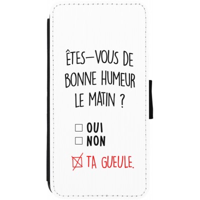 Coque iPhone 13 - Wallet noir Bonne humeur matin