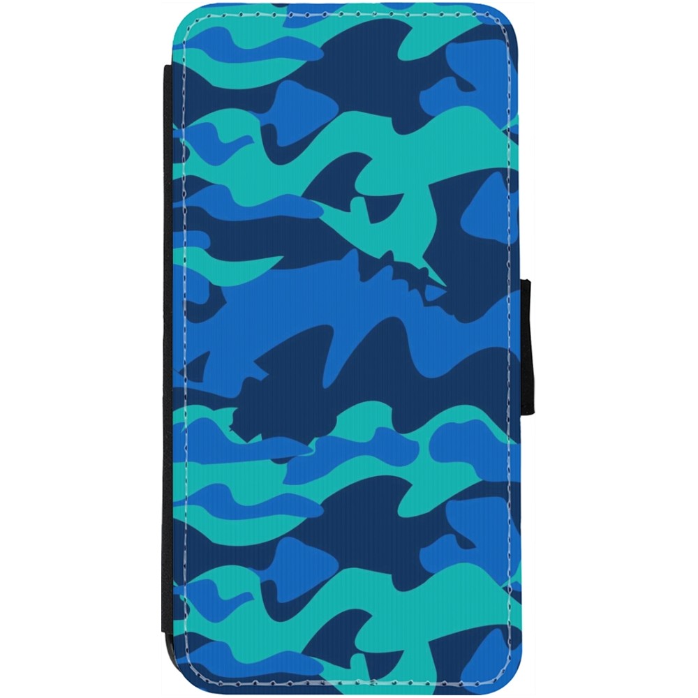 Coque iPhone 13 - Wallet noir Camo Blue