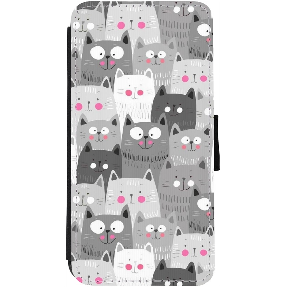 Coque iPhone 13 - Wallet noir Chats gris troupeau