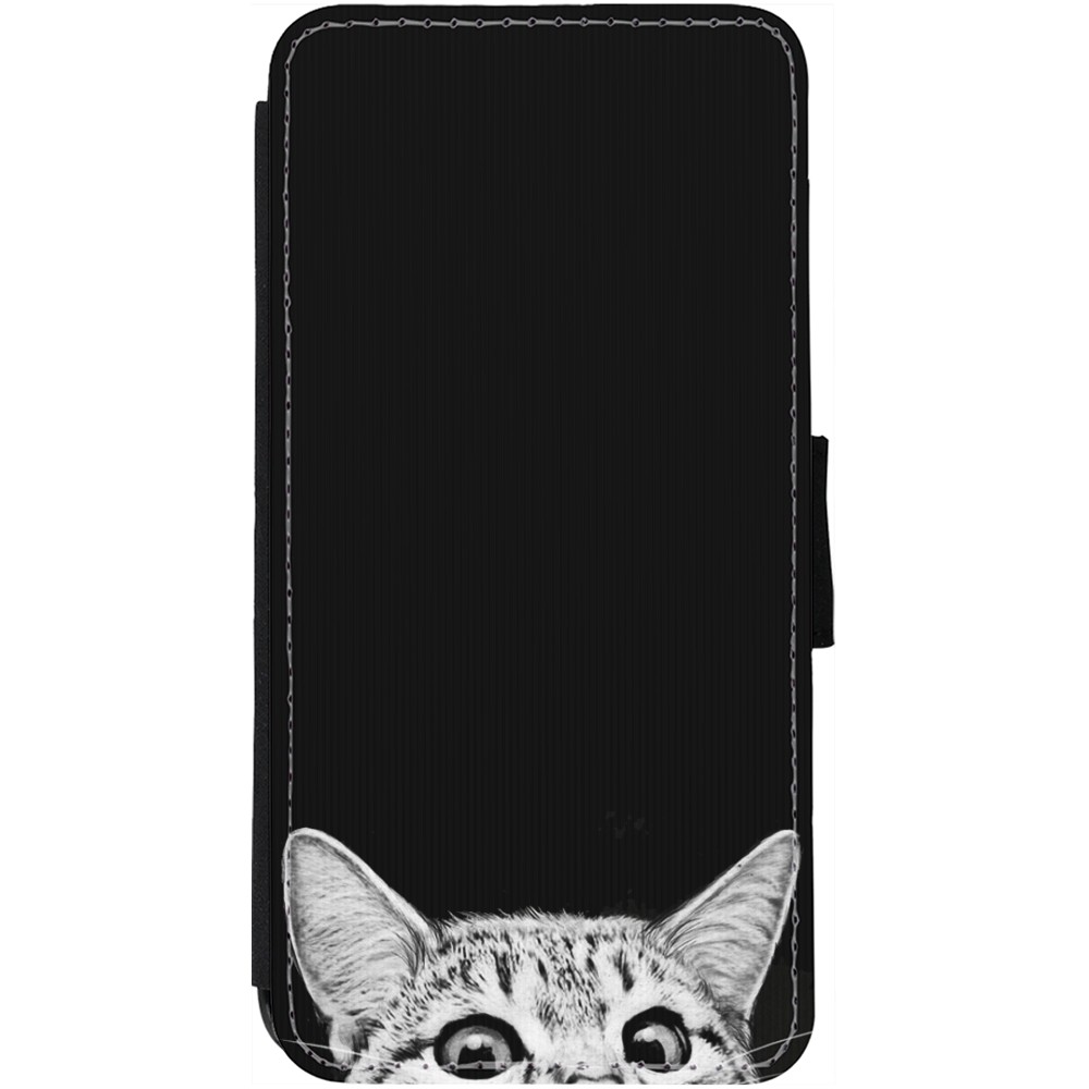 Coque iPhone 13 - Wallet noir Cat Looking Up Black