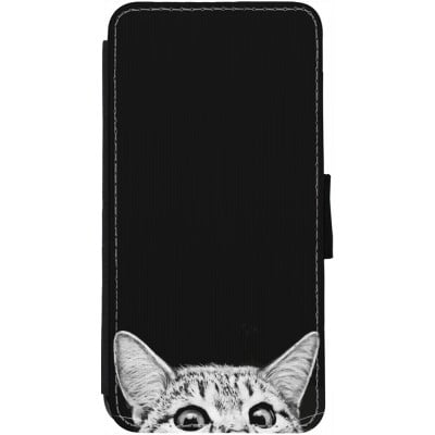 Coque iPhone 13 - Wallet noir Cat Looking Up Black