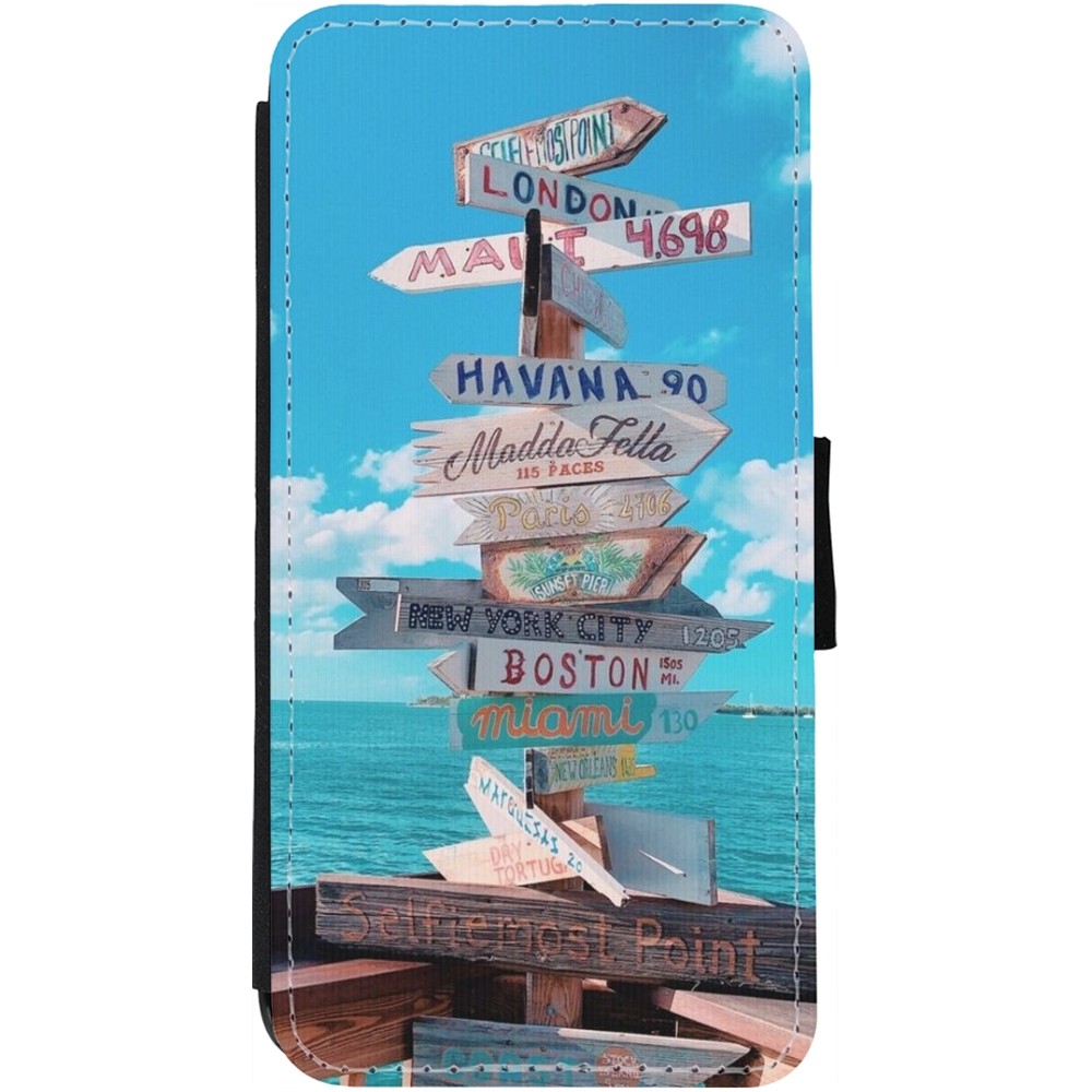 Coque iPhone 13 - Wallet noir Cool Cities Directions