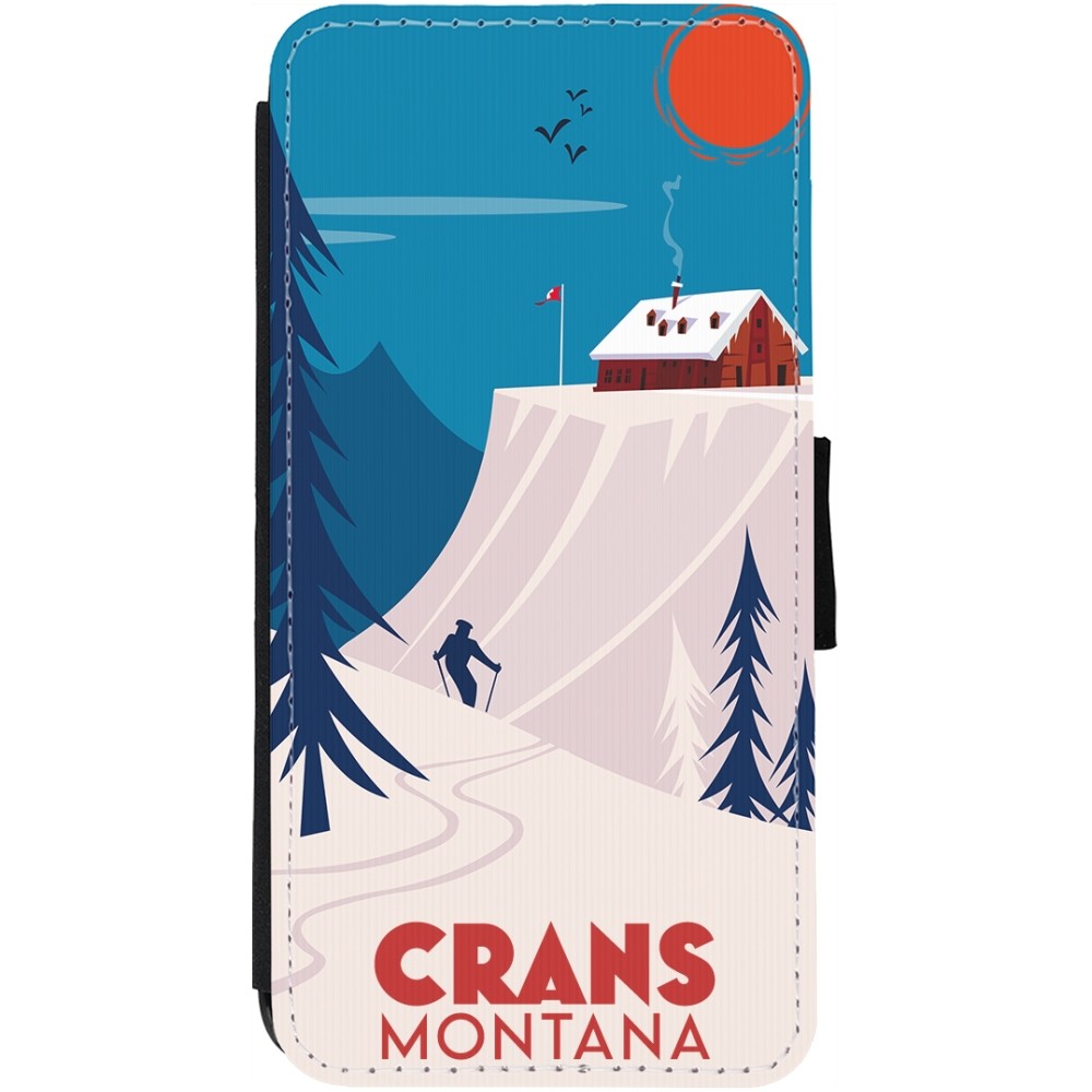 Coque iPhone 13 - Wallet noir Crans-Montana Cabane