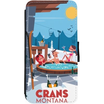 Coque iPhone 13 - Wallet noir Crans-Montana Mountain Jacuzzi