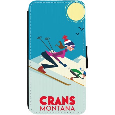 Coque iPhone 13 - Wallet noir Crans-Montana Ski Downhill