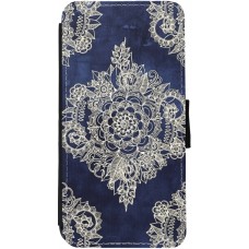 Coque iPhone 13 - Wallet noir Cream Flower Moroccan