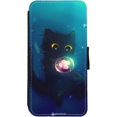 Coque iPhone 13 - Wallet noir Cute Cat Bubble