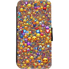 Coque iPhone 13 - Wallet noir Emoji mixed