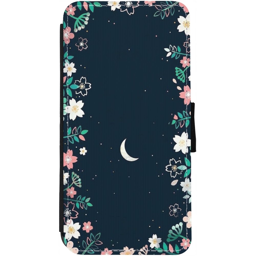 Coque iPhone 13 - Wallet noir Flowers space