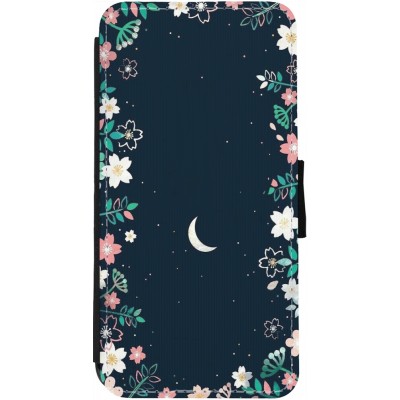 Coque iPhone 13 - Wallet noir Flowers space