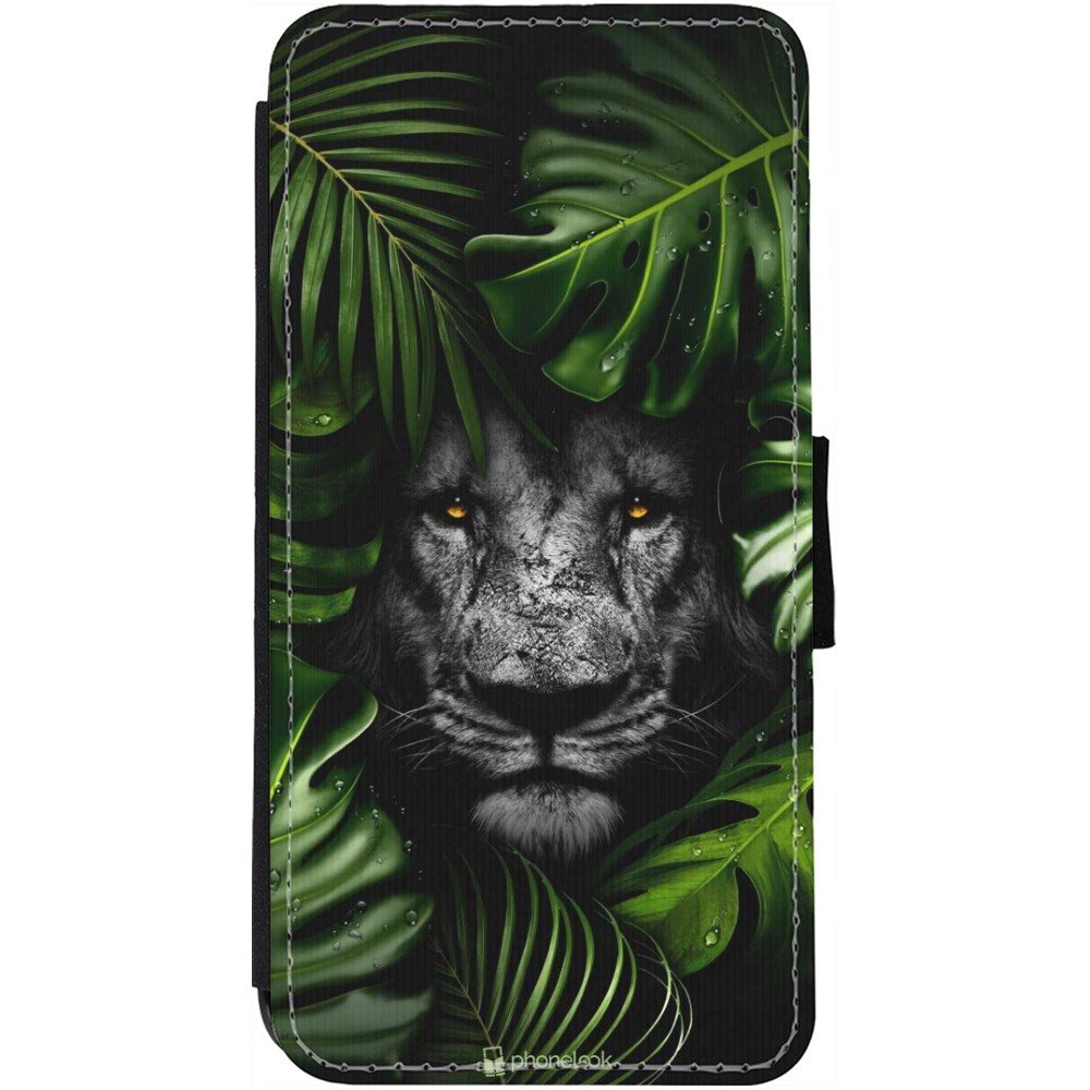 Coque iPhone 13 - Wallet noir Forest Lion