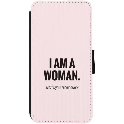 Coque iPhone 13 - Wallet noir I am a woman