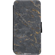 Coque iPhone 13 - Wallet noir Grey Gold Marble