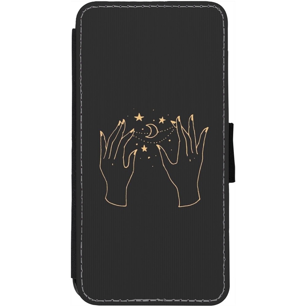 Coque iPhone 13 - Wallet noir Grey magic hands