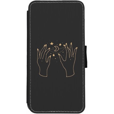 Coque iPhone 13 - Wallet noir Grey magic hands