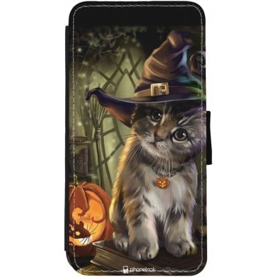 Coque iPhone 13 - Wallet noir Halloween 21 Witch cat