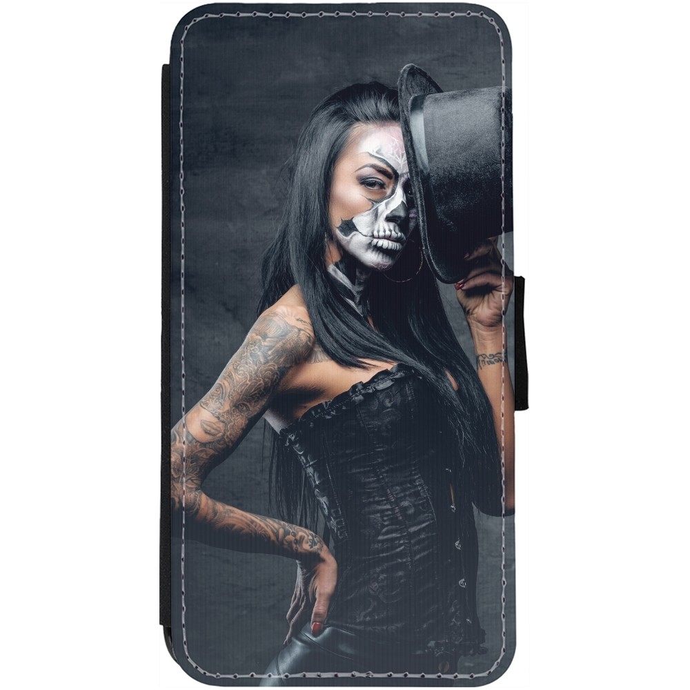 Coque iPhone 13 - Wallet noir Halloween 22 Tattooed Girl