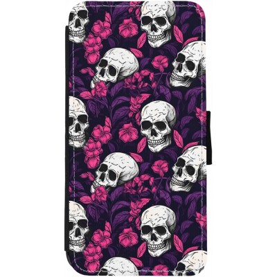 Coque iPhone 13 - Wallet noir Halloween 2024 romantic skulls