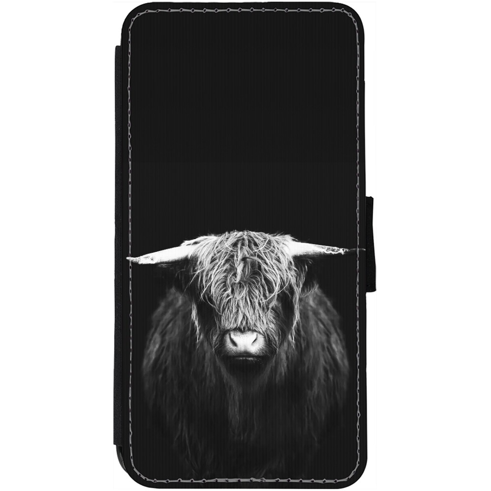 Coque iPhone 13 - Wallet noir Highland calf black