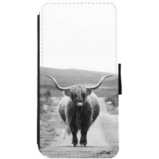 Coque iPhone 13 - Wallet noir Highland cattle