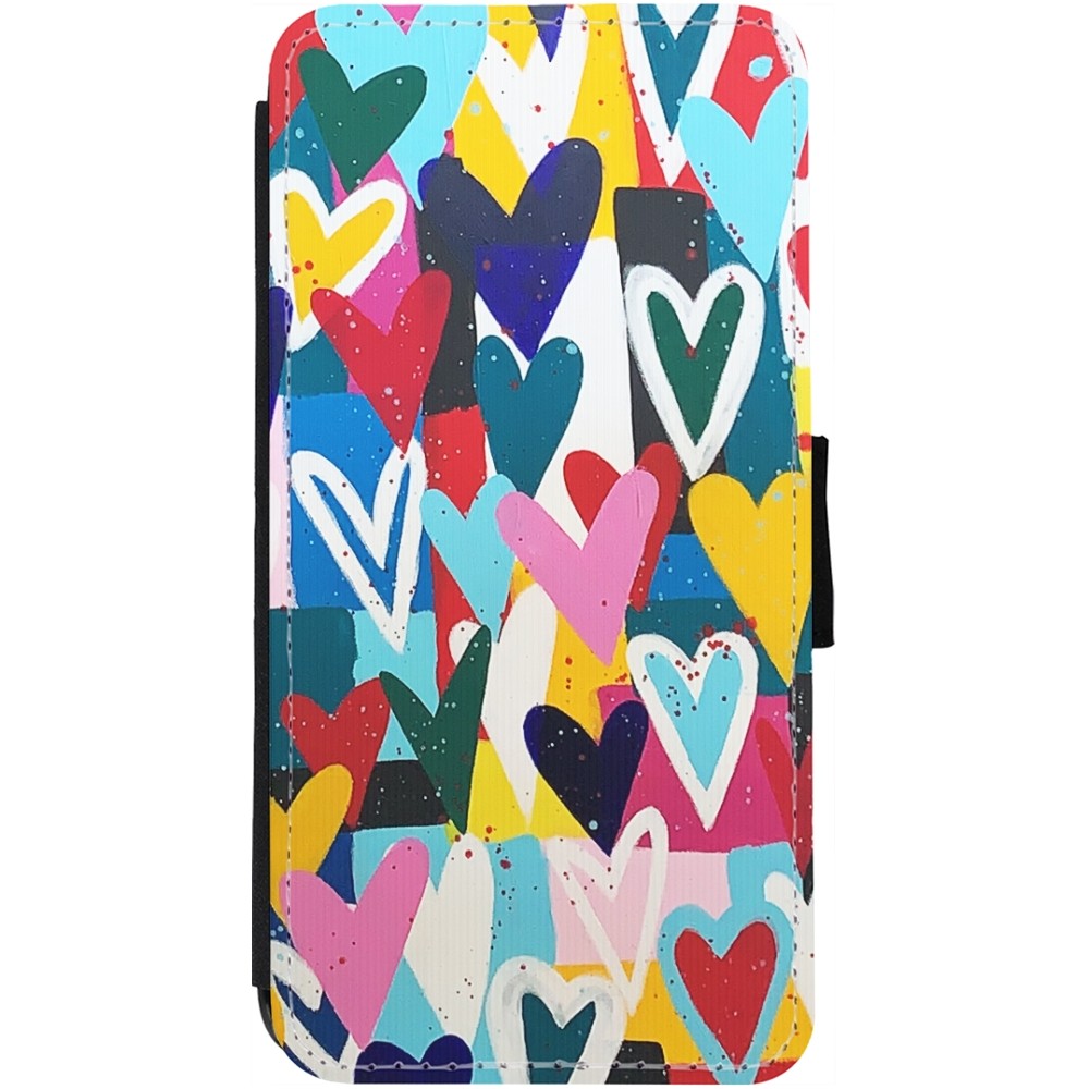 Coque iPhone 13 - Wallet noir Joyful Hearts