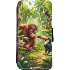 Coque iPhone 13 - Wallet noir Jungle Tropicale Tayrona