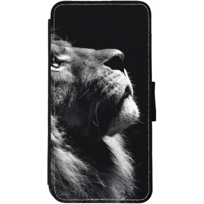 Coque iPhone 13 - Wallet noir Lion looking up