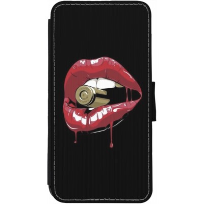 Coque iPhone 13 - Wallet noir Lips bullet