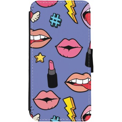 Coque iPhone 13 - Wallet noir Lips and lipgloss