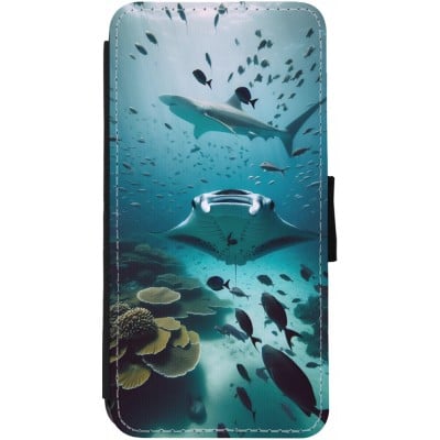 Coque iPhone 13 - Wallet noir Manta Lagon Nettoyage